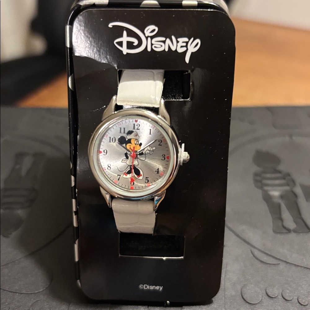 Disney White Band Nurse Minnie Mouse Silver Dial Watch